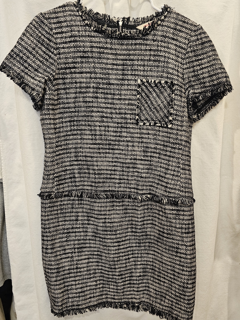Rebecca Taylor Black & White Tweed Short-Sleeve Shift Dress